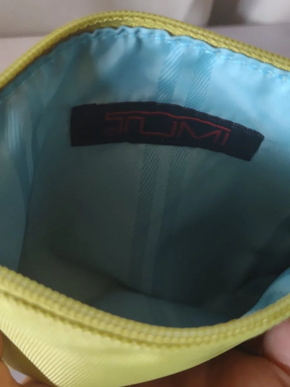 Tumi Zip Pouch Small Toiletry Makeup Zippered Bag Lime Green With Blue Lining